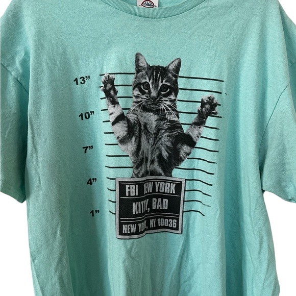 Cat Graphic T-Shirt Short Sleeve Bad Kitty Mug Shot Crew Neck Size Large - Picture 2 of 4